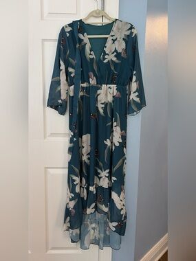 Floral V-Neck Teal Maxi Dress